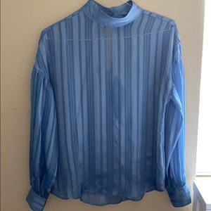 light blue striped blouse